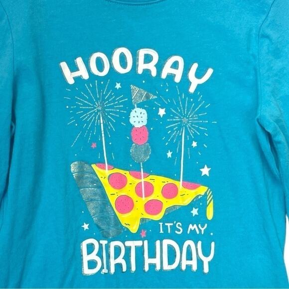Cat & Jack Hooray It’s My Birthday Graphic T-shirt teal Y2K long sleeve Size 6 - Picture 2 of 6